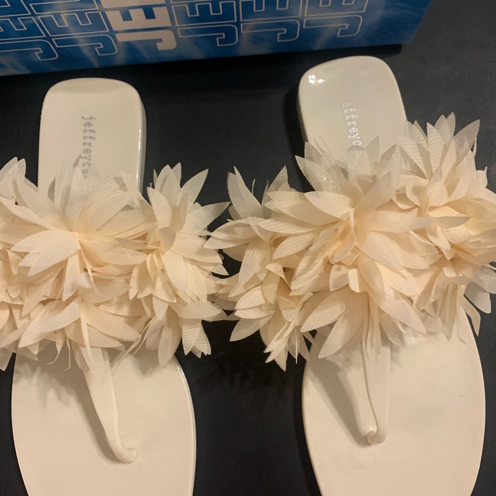 Jeffrey Campbell Cream Sandals with Floral Embellishment 7M